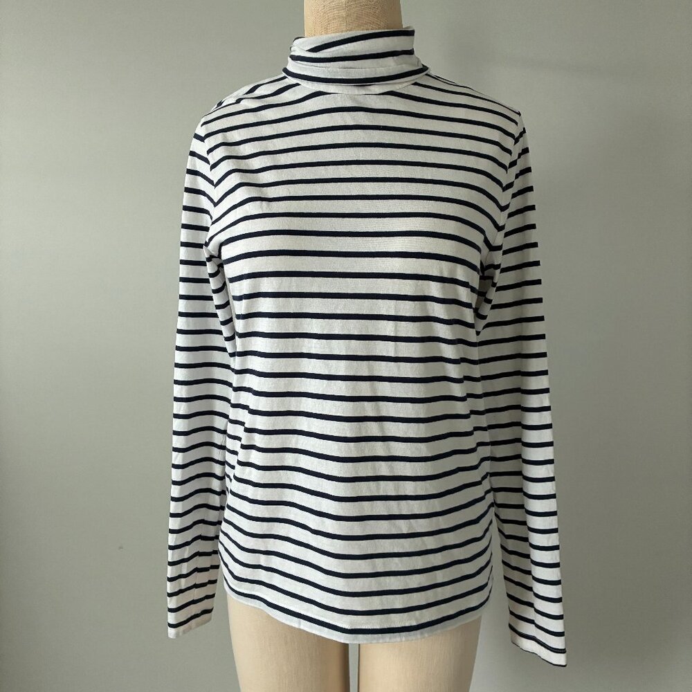 J. Crew White Tissue Long Sleeve Turtleneck w/Navy Stripes
